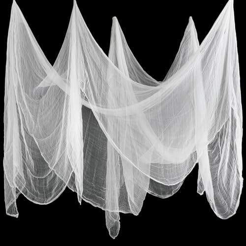 Boao Tissu Effrayant d'Halloween Mousseline de Coton d'Halloween Chiffon de Gaze Effrayante Décorations Effrayantes en Étamine pour Maison Hantée Porte Fenêtre (Blanc, 85 x 394 Pouces)