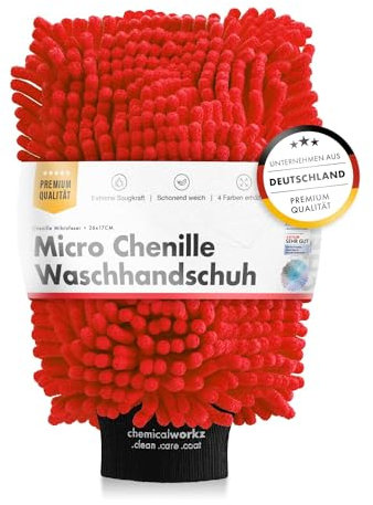 Chemicalworkz® Chenille Wash Mitt (rot) - Autowaschhandschuh - extra saugstark - aus ultraweicher Microfaser - entfernt hartnäckigen Schmutz mühelos - Mikrofaser Auto Waschhandschuh Zottelhandschuh