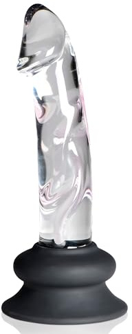 CURVE TOYS Pleasure Crystals 5.6 Glass Dildo with Silicone Base for Men, Women & Couples. Realistic Texture, Includes Removable Silicone Suction Cup, Ideal for Temperature Play. 2 Pieces, Clear