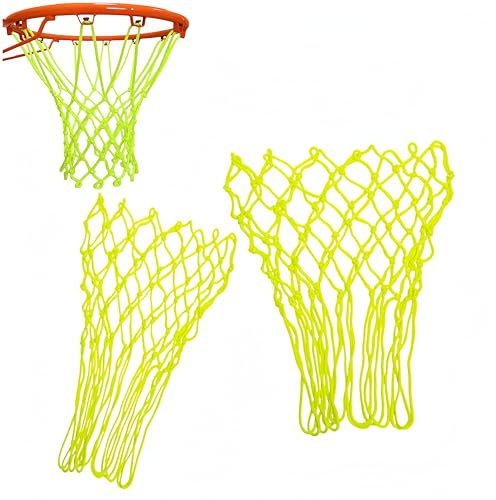 HJYDGJ 2 Stück Fluoreszierendes Basketball Netze 12 Loch Standard Größe Leuchtendes Basketball Netze Outdoor Basketball Netze für Erwachsene Basketball Ersatz Netz Nylon Grün Basketball Ersatz Netz