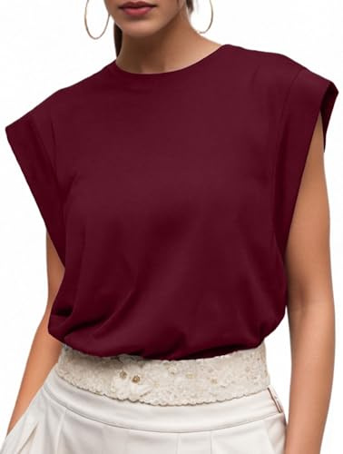GRECERELLE Womens Cotton T Shirts, Wine Red, S