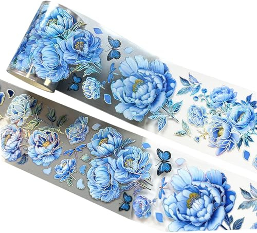 Colcolo Bande Washi pour Animaux de Compagnie, Autocollant de Scrapbooking, Ruban Artisanal créatif, Ruban de masquage pour décorations de fête, Emballage, Pivoine Bleue