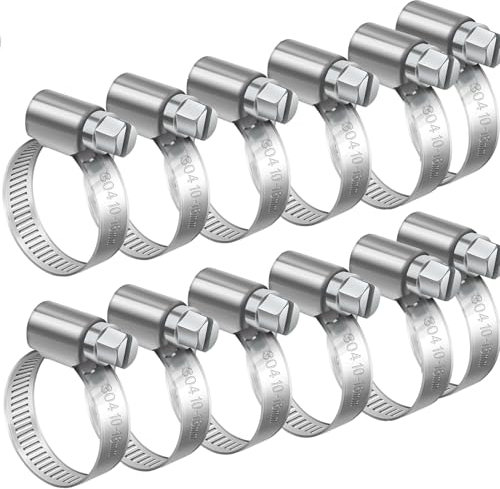 Qinsky Schlauchschellen 10-16 mm,12 Pcs Endlos 304 Edelstahl Einstellbare Schlauchklemmen Mehrzweck Schellen Schlauchschellen mit Schneckenantrieb für Benzinschlauch Dieselleitung Wasser Rohr
