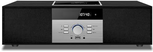 WISCENT - Reproductor de CD, 30 W RMS con transmisión de Audio Bluetooth, Reproductor de CD, Radio FM, USB, AUX, microcadena