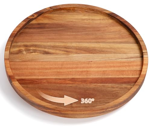 E-ROOM TREND Lazy Susan WCS01R - Organizador giratorio de madera de acacia con rotación de 360° para tartas, estante de especias de cocina, para gabinete, fiesta de cumpleaños, té de la tarde, baby