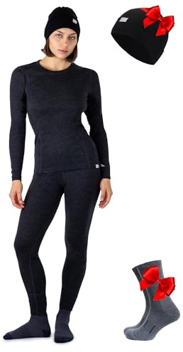 Merino.Tech 100% Vetement Femme Ensemble Laine Merinos + Chaussettes | Sous Couche Merinos Léger, Moyen, Épais, Respirant, Anti-Odeur Naturel, Idéal pour la Randonnée, Ski, Voyage, Non-Irritant