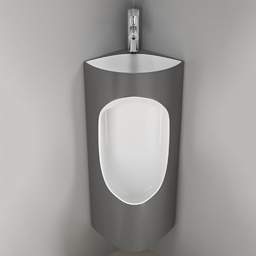 ZDMZR Corner Urinals for Men Bathroom, Urinal with Faucet and Wash Basin, Ceramic Urinals, Garage Urinal, Male Urinal Spill Proof(Gris)