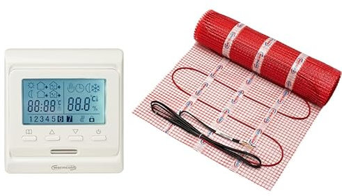 Warmcoin™ Heizmatte - Elektrische Fußbodenheizung, Selbstklebend, Verschiedene Größen, 160 W/m² mit Thermostat (W51 Weiß thermostat, 1.5m²)