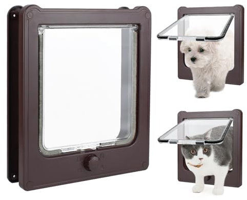 NAMSAN Cat Door Interior Door, Brown, Flap Opening 7.1 x 7.3, 4 Way Locking Cat Door for Exterior Door, Weatherproof Pet Door for Cats Small Dogs, Cat Flap Doors for Wooden/Metal Door, Window