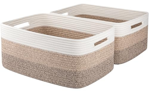 OIASKET Large Storage Basket for Organizing, Woven Rope Basket for Shelves, Closet Organizer Bins for Clothes, Blanket, Toys, Baby Nursery Storage, 17.7 x 13 x 7.87, 2 Packs Gradient Yellow