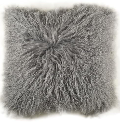 Kuhfelle Online & Nomad Tibet Lammfell Kissenbezug mit weichen Löckchen 50 x 50 cm (Hellgrau)