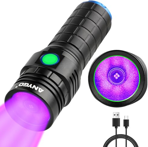 ANYGO 395nm Black Light Flashlight with Filter, High Power Rechargeable UV Flashlight, Bright Black Light for Pet Urine Detection, Bed Bug Detector, Outdoor Jade Exploration & Jade Identification