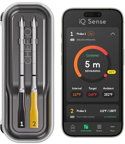 CHEF iQ Sense | Smart Wireless Meat Thermometer | 2 Ultra-Thin Probes | WiFi Unlimited Range | 1000°F Heat Safe | 5 Sensors | BBQ, Grill, Oven, Smoker, Air Fryer | Gen3