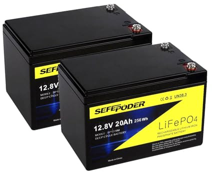 SEFEPODER 12V 20Ah Lithium LiFePO4 Deep Cycle Battery (2 Pack), 4000 Cycles Rechargeable Battery for Lighting, Power Wheel, Fish Finder with and More Built-in 40A BMS(Screw Terminal)