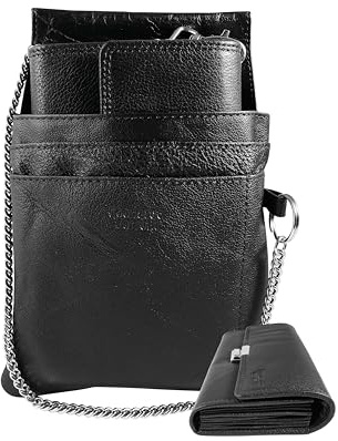 LEONARDO VERRELLI Waiter Wallet Made of Leather, Waiter's Wallet, Taxi, Service Women's Men's Wallet with or without Holster, Pocket with Chain and Large Coin Compartment in Black, black, 22x15