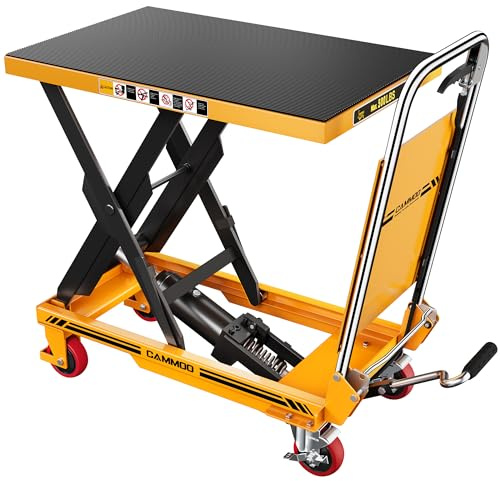 CAMMOO Foldable Hydraulic Lift Table Cart, 500lbs Capacity, 28.5 Lifting Height, Single Scissor Lift with Non-Slip Pad & Thickened Scissors Design for Material Handling and Transportation, Yellow