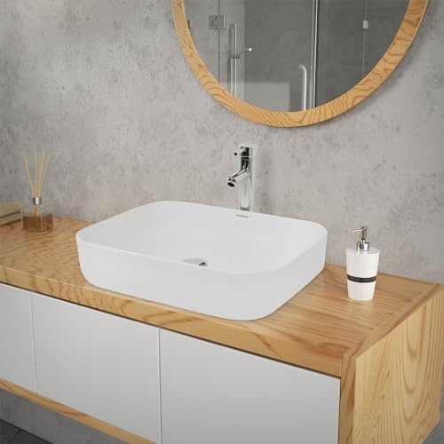 LuxeBath Waschbecken Keramik 505x395x135 mm, Weiß, Aufsatzwaschbecken für Badezimmer und Gäste-WC, Rechteckiges Aufsatzbecken in modernem Design, Waschtisch Waschschale Waschplatz Handwaschbecken