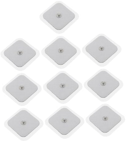 Hemobllo 10 Parches Autoadhesivos de Masaje para Fisioterapia, Electrodos Portátiles de Tejido Blanco 4x4 Cm Resistentes la Sequedad para Uso en Casa