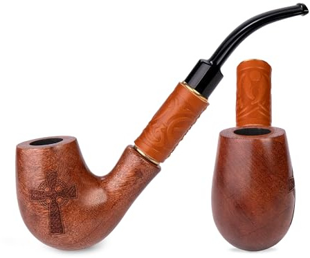 19 cm päronträ Churchwarden rökpipa | Celtic Cross-gravyr | För 9 mm filter | Sammetspåse ingår | Endast för tobaksanvändning