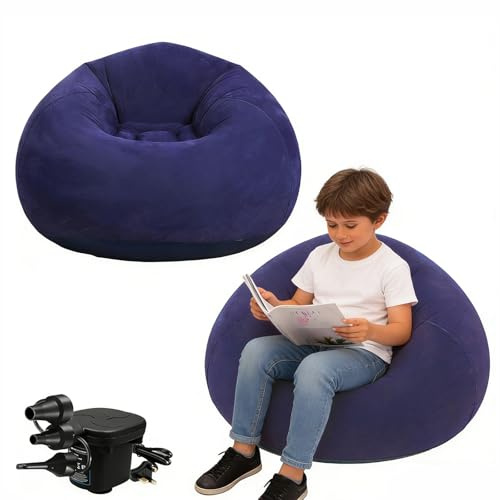 iFCOW 2-Pack Inflatable Bean Bag Chair with Electric Air Pump – Blow Up Lazy Sofa, Foldable Couch for Adults, Indoor Outdoor Lounge for Bedroom Living Room Camping