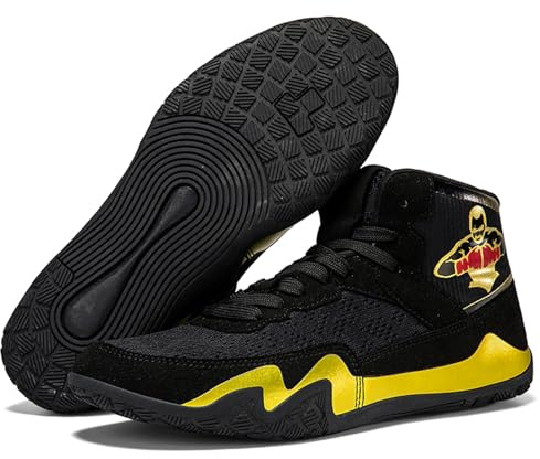 Hiuzylqx Scarpe da Boxe da Uomo Donna Scarpe da Allenamento Pugilato Wrestling Traspirante per l'allenamento di Combattimento Sportivo Fitness,Black Gold,37 EU