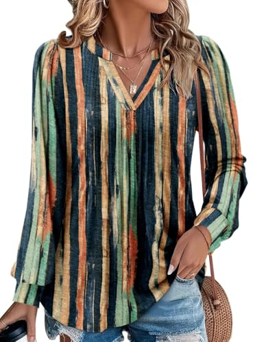 CHICZONE Women's Tunic Tops Puff Sleeve V Neck Pleated Blouses Casual Dressy Loose T-Shirts