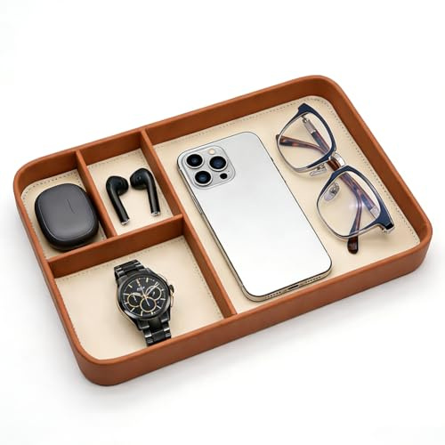 FARYODI Compartimento De Cuero Pu, Caja De Almacenamiento Con Compartimentos, Compartimento De Almacenamiento Claro Para La Entrada Del Dormitorio, MóVil, Llaves, Reloj, Cartera, Joyas