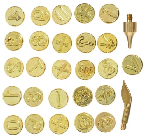 Zerodeko Set da 28 Pezzi Punte per Pirografia Numeri in Ottone, Ferro da Marchiatura per Legno e Pelle, Strumenti Incisione Fai da Te per Artigianato su Legno, Carta e Pelle, Kit Compatto