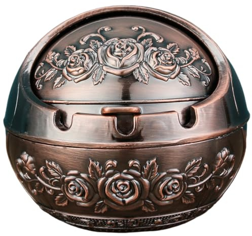 Covered Ashtray With Lid Windproof Outdoor Ashtray Decorative Vintage Ash Tray ideal for Living Room & Patio Copper