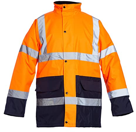Blackrock 8001307 Hi Vis Two Tone Coat, Men's and Women's Waterproof Taped Seams and Fleece Lined Collar, Reflective High Visibility Safety Wear, Fully EN Certified - Orange/Navy, 2XL