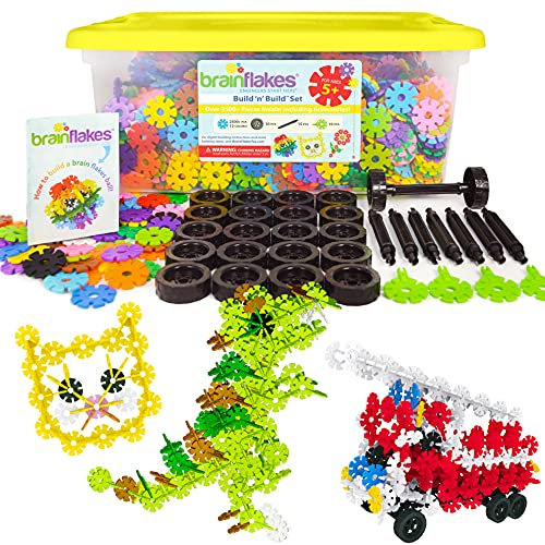 Brain Flakes 2500 Piece Build 'n' Build Kit - A Creative and Educational Alternative to Building Blocks - Wheel Pieces and Special Parts Included - A Great Stem Toy for Both Boys and Girls
