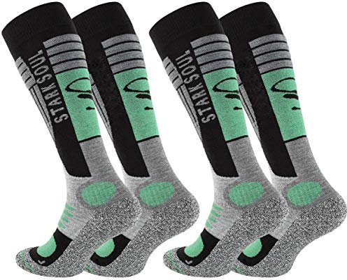 STARK SOUL Ski Funktionssocken, Wintersport Socken mit Spezial Polsterung, 2 Paar (43/46, grau-schwarz-grün)