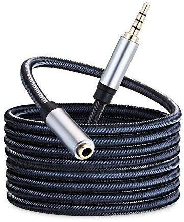 Audio Mic Extension Cable 15Ft,3.5mm Aux Headphone Extender 4-Pole Jack Plug Extension Lead Stereo Male to Female Braided Cord for Headset,TV,Laptop,Phone,Switch Lite,Car,PS4,Xbox and more(15Ft/5M)