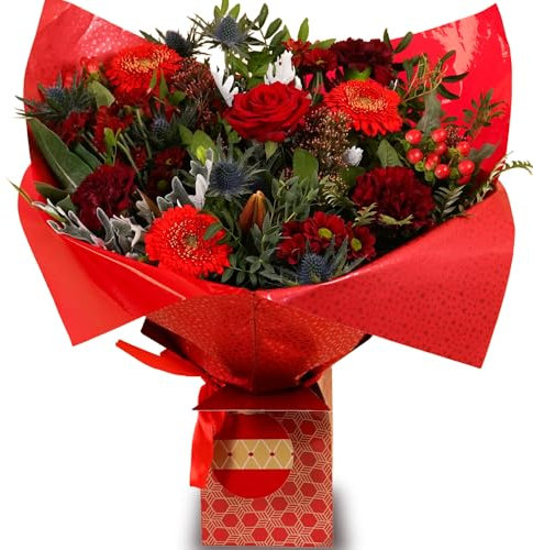Crimson Queen Flower Bouquet, Beautiful Fresh Flowers, Perfect for Christmas, Birthdays, Anniversaries and Thank You Gifts.