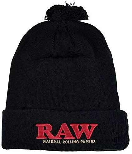 RAW rolling papper pom pom stickad mössa (svart), svart, One size