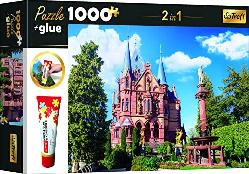 Trefl 10646 Set 2in1 Puzzle + Kleber, Puzzle 1000 Teile Schloss Drachenburg im Siebengebirge, Deutschland, Puzzle Kleber und Konservierungsmittel, Elemente anordnen und kombinieren