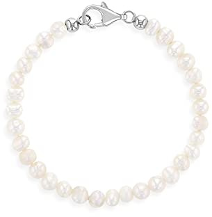 In Season Jewelry 925 Sterling Silver Tiny Freshwater Cultured Pearl Bracelet For Baby Girls 4.5 - Classic Freshwater Cultured Pearl Bracelets For Toddler Girls Baptism - Girls Religious Presents