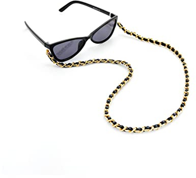 yaozeio Eyeglass Sunglass Strap Chain Lanyard for Glasses Mask Holders Around Neck Leather Metal Face Mask Chains for Women Gold Eyewear Chain Sunglass Lanyards for Women