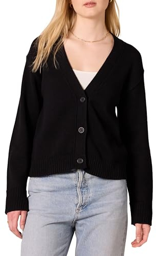 Amazon Essentials Cardigan di Peso Medio, Vestibilità Comoda Donna, Nero, S