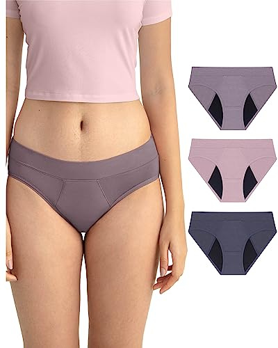 Neione Period Pants for Women Light Moderate Heavy Flow Absorbency Menstrual Underwear Breathable Leak Proof Panty Pack of 3 Amorio M