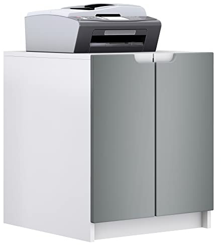 Vladon Commode d'imprimante Logan, Armoire à dossiers avec 2 Compartiments et 2 Portes, Corps Blanc Mat, façades Graphite satiné Mat, (51 x 60,5 x 54 cm)
