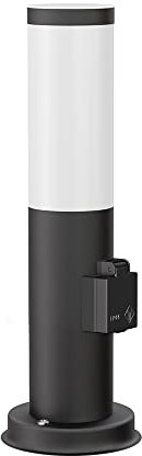 ledscom.de Luz de camino/luz de bolardo PORU para exteriores, IP44, 38 cm, negro, 1x E27 máx. 40W, toma de corriente