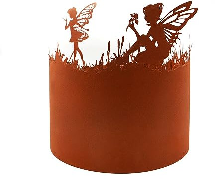 UNUS Rasenkante aus Metall in Edelrost-Optik, Motiv: Feen, Rund, 91cm x ⌀29cm, 32cm hoch, Beeteinfassung, Rasenkantenband, zur Beetbegrenzung