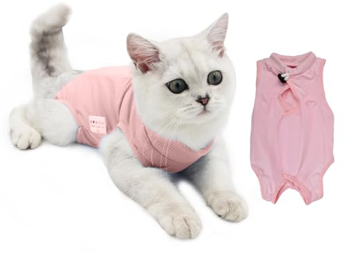 Catime Tuta per Recupero Gatti, Body Gatto Post Operatorio Sterilizzazione, Vestito Chirurgico Animale Domestico, Alternativa a Collare Gatto per Ferite Addominali o Malattie Pelle (M, Rosa)