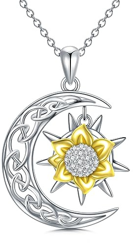 REDSUN Bärnsten sol halsband 925 sterlingsilver måne och sol halsband bärnsten månsten måne sol hänge bärnsten smycke present för kvinnor flickor, sterlingsilver, Sterlingsilver