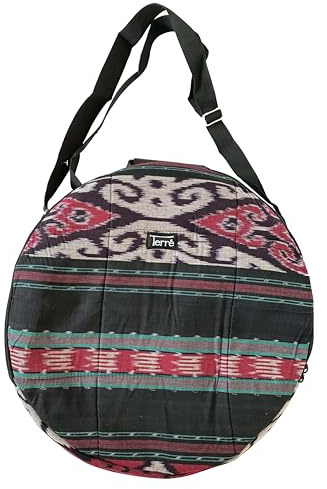 Shamandrum Tasche aus Ikat ROT Ø 45 cm für Schamanentrommel Rahmentrommel - im MYSEVENDO Set - Rund Ritual Drum Trageriemen