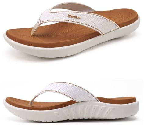 KuaiLu Blanco Caqui Chanclas Mujer Verano Playa Sandalias de piscina Apoyo de Arco Ortopedicas Chanclas Zapatos Cómodos para Caminar Antideslizante Talla 40EU