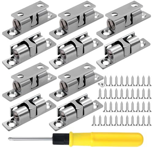 TETEWEVER 10 Piezas Doble Bola Pestillos 48 mm Pestillos para Muebles con 40 Tornillos Cierres para Puerta de Armarios de Cocina Puertas de Muebles Estanterías