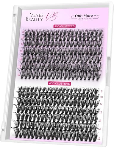VEYESBEAUTY Pestañas Postizas One More+ Pestañas Pelo a Pelo Pestañas Postizas Naturales Mixed Eyelashes Diy Lash Cluster 30D+40D 8-16mm