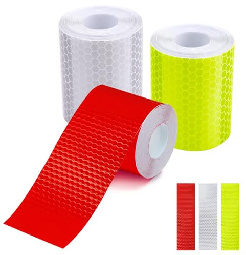 BREANIFULL 3 Rolle Reflektorband Selbstklebend Reflektoren Aufkleber Selbstklebende Wasserdicht Reflektierend Warnband für Fahrrad Nachtsichtbarkeit Warnklebeband für Fahrrad Helme (3 Farben)